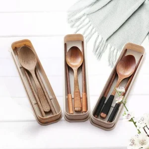Couvert japonais en bois à étui